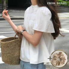 Daniel 여름 흰색 블라우스 여성 쉬폰 프릴 레이스 하이넥 반팔