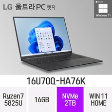  LG전자 울트라PC 엣지 16U70Q-HA76K 16인치 대화면 윈도우11홈 휴대용 대학생 인강용 문서작업 가벼운 초경량 노트북, Win11 Home, 16GB, 2TB 