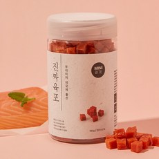 진짜 육포 180g 소고기 치킨 오리 양고기 연어 황태 부드러운 국내산 노즈워크 칭찬용 강아지 간식, 1개, 진짜육포 연어 미니바이트 180g - 진짜육포