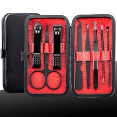 매니큐어 키트 손톱깎이 세트 스테인리스 스틸 전문 페디큐어 블랙 8 in 1 그루밍 네일 가위 커터 이어 픽 핀셋 눈썹 파일 ... 남성 및 여성용 선물 블랙/레드20.3cm8인치