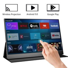 EGOBAS 안드로이드 스마트 휴대용 모니터 와이파이 무선 블루투스 구글 플레이 USBC HDMI 호환 모니터 15.6 인치 4K 디코딩, 일반모니터, 중국, 없음
