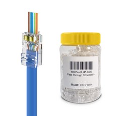 RJ45 8P8C CAT.6 관통형 100개 랜커넥터 랜선 케이블 제작 카테고리6 네트워크, 22mm, 100개입, 투명