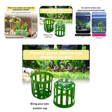 민들레를위한 Aquascape 물고기 탱크를위한 흡입 컵을 가진 수족관 식물 바구니 수경 수생 냄비, Green, 1개