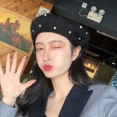 여성베레모 헌팅캡 울 베레모 여성 겨울 패션 여성 우아한 진주 장식 화가