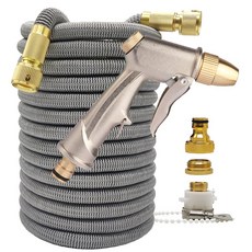 고압 정원 물 호스 확장형 이중 금속 커넥터 PVC 릴 매직 수도관 농장 관개 세차용, 46)75ft Blue hose with gun, 1개