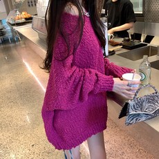 하오타오 스웨터 여성 로즈레드 긴 소매 겨울 하프기장 와이드 외 입다