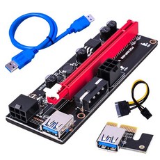 그래픽카드 라이저 PCI-E 라이저 009S 1X 16x 확장기 E USB 듀얼 6 핀 어댑터 카드 SATA 15 핀 BTC 3.0 그, 02 파란_01 0.6m
