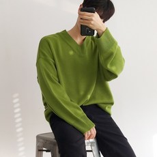 스마일브로 내츄럴 남자니트티 남녀공용 데일리 브이넥 오버핏 남성긴팔스웨터 DSKN001