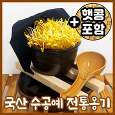 콩나물 키우기 키트 집에서 콩나물 기르기 콩나물 시루 국산 옹기, 꽃무늬옹기/풀세트:시루+수반+원목받침대+햇콩+키우기용품, 1개