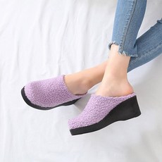 h 여성 여자 뮬 양털 뽀글이 털 퍼 거실 사무실 중굽 통굽 7.5cm 슬리퍼 실내화