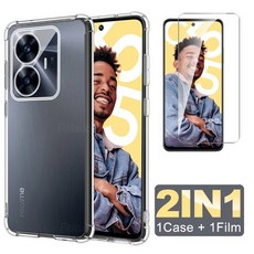 핸들커버 Realme C55 4G 케이스 실리콘 클리어 커버 Realmi Realmy C 55 55C RMX3710 RealmeC55 카메라 화면 보호기 용 3To1 강화 유리, [01] For Realme C55 4G, [02] 1Case 1Glass