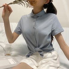 굿앤리치스토어 스판셔츠 평소에 정성껏 빗다 코튼니트 원보령 여름 캔디 색깔 반팔 와이셔츠 여성 일단