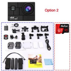 울트라 HD 4K/60fps 24MP WiFi 2 "170D 수중 30M 헬멧 비디오 Go Sport Pro 흔들림 방지 액션 카메라 소니 386 어안 렌즈 포함, 8) Option 2 - 0ption-Mic-Bag