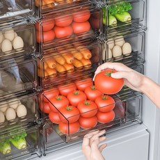JENMV 냉장고 수납 용기 서랍형 냉장고 정리트레이 냉장실 냉동실 투명 냉장고 보관함, 라지+누수층, 1개
