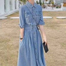 데님 원피스 여성 진청 포켓 캐주얼 스커트 청 여성용
