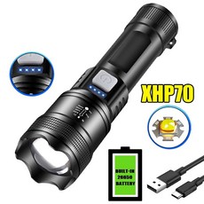 USB 충전식 장거리 줌 토치 가장 강력한 LED 손전등 후레쉬 테일 웜 라이트 야외 캠핑 비상 랜턴 XHP70, 2개