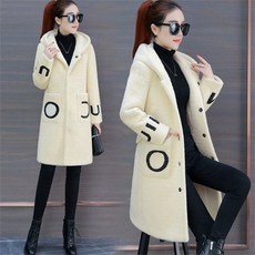 besteffie 여성용 가을 겨울 따뜻한 인조 양털 외투 후드 롱코트 간편 스타일 K18