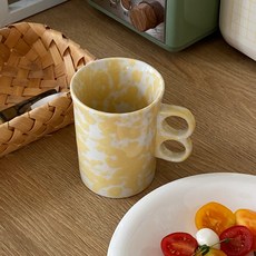 크로우캐년 스타일 세라믹 밀크티 컵 스플래시 두 손가락 머그잔, 노란색 스플래시 잉크 머그잔