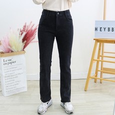 헤이뽀 / 블랙빈 흑청 속밴딩 일자팬츠 청바지 S-XL