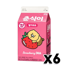 춘식이 딸기우유 팩우유 500ml 6개입, 6개