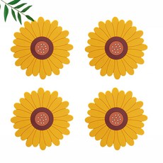 해바라기 실리콘티코스터 4개 옐로 브라운 해바라기컵받침 해바라기티코스터, 1.옐로우 4P