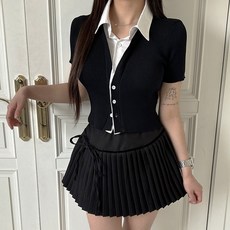 VANANA2 레이어드 스타일 반팔 셔츠 크롭 가디건 3color