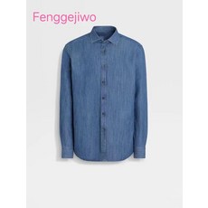 Fenggejiwo 남성용 코튼 블루 혼합 텐셀 셔츠 세척 물 데님 린넨 - 텐셀셔츠