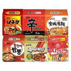 [농심] 라면 멀티팩 6종 (신라면+오징어짬뽕+짜파게티+안성탕면+너구리+진라면매운맛) 총, 필수선택:1세트