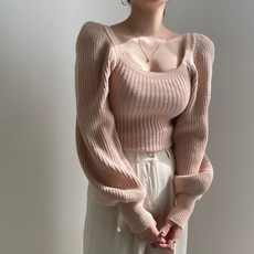 선플라워 퍼프긴소매 니트티