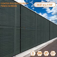 천막 3'x110'FT 녹색 통기성 비닐 코팅 폴리 에스터 망사 형 화면 주거용 상업 프리미엄 개인 정보 보호 울타리 화면 맞춤형 3 (3' FT x 110' FT Green), 3' FT x 110' FT, Green
