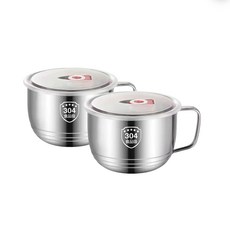 주방 316스텐라면기+뚜껑포함 휴대용 우동 짬뽕 덮밥 냉면 면기 손잡이 직장인 라면기, 2개, 1800ml