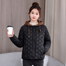 여성 가을겨울 캐주얼 퀼팅 후드 자켓 데일리 경량 패딩점퍼 루즈핏 배색 숏 아우터