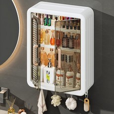 심플 무타공 다용도 욕실 수납장 욕실장 화장실 수건함 상부장 미니 폴딩, White + Brown, 1개