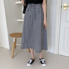[리엘라]제브리 체크 포켓 롱 플레어 스커트 리뷰후기