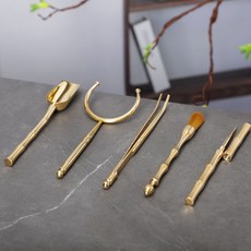 백거이 보이차 다기 나이프 스푼 칼 악세사리 세트 Puer Tea Set 6 76, Bamboo Brass Six Gentlemen