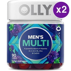 올리 남성 종합 비타민 블루베리맛 90 구미 2 팩 OLLY Men's Multi Gummy Blackberry, 2개