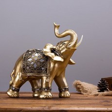 황금 수 지 코끼리 동상 풍수 우아한 코끼리 트렁크 조각 행운의 부 입상 공예 장식품 홈 장식, M14X15CM