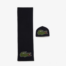 라코스테 공식스토어 (남성)(남여공용)라지 크록 비니 + 머플러 선물세트(RB1515-53N HDE)다크네이비