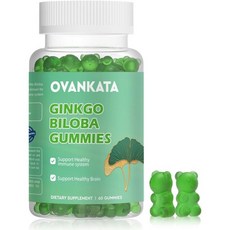 Ovankata Ginkgo Biloba GummiesOrganic Ginko Supplements for Brain Bo Blood Circulation，Better Mood, 60 Count (Pack of 1)