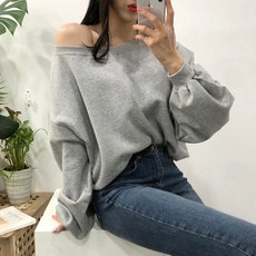 데일리블링 루즈핏 벌룬소매 오프숄더 맨투맨