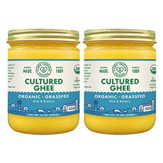 Grassfed Organic Cultured Ghee - by Pure Indian Fo 목초를 먹여 키운 유기농 재배 기 - Pure Indian Foods 14온스 목장에, 2개, 396g