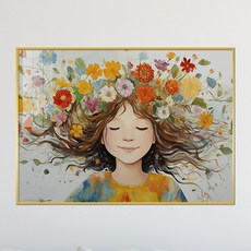 아트블루 알록달록 꽃 머리 여인 플라워 그림 카페 북유럽 거실 액자 인테리어 소품