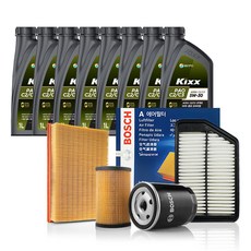올뉴 투싼TL 2.0 디젤 15년~20년 킥스 Kixx PAO C2C3 5W-30_8L + 보쉬 엔진오일 필터세트, O0096+A2654, 1L, 8개