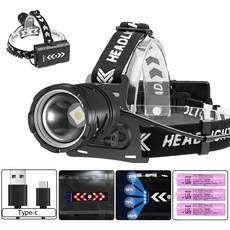 laderive충전식 LED 헤드랜턴 신축성 줌 낚시 해루질 작업용+2600mAh 18650배터리*3+USB 케이블, 1개