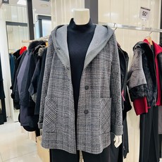 요하넥스 체크무늬 후드 양모자켓