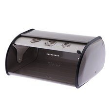 Zeyuan1Pc 빵 보관 컨테이너 키퍼 철제 빵 상자 롤식 뚜껑 회색