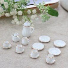 O아&X1 찻잔 미니어처 17P ♪ 골드라인 도자기 티타임 카페모형 _4E214