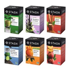Stash 홍차 버라이어티 팩 샘플러 모음 18-20카운트 6팩 카페인 논 GMO 프로젝트 인증 프리미엄 차 인공 성분 없음, 6개