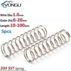 토션스프링 스프링팜 와이어 직경 1mm 304 스테인레스 스틸 압축 스프링 리턴 외경 620mm 길이 10-100mm, [00] 1.0mm (5Pcs), [23] 6mm, [00] 90mm