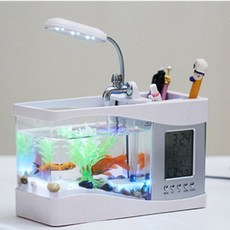 어항 공장직판 LED소형차 아크릴 투명 수조함 USB다용도 테이블 만년달력 미니, 기본